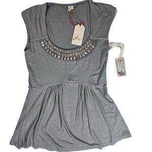 Joie Shirt Womens‎ Large Gray Crystal Embellished Scoop Neck Top Rayon Spandex